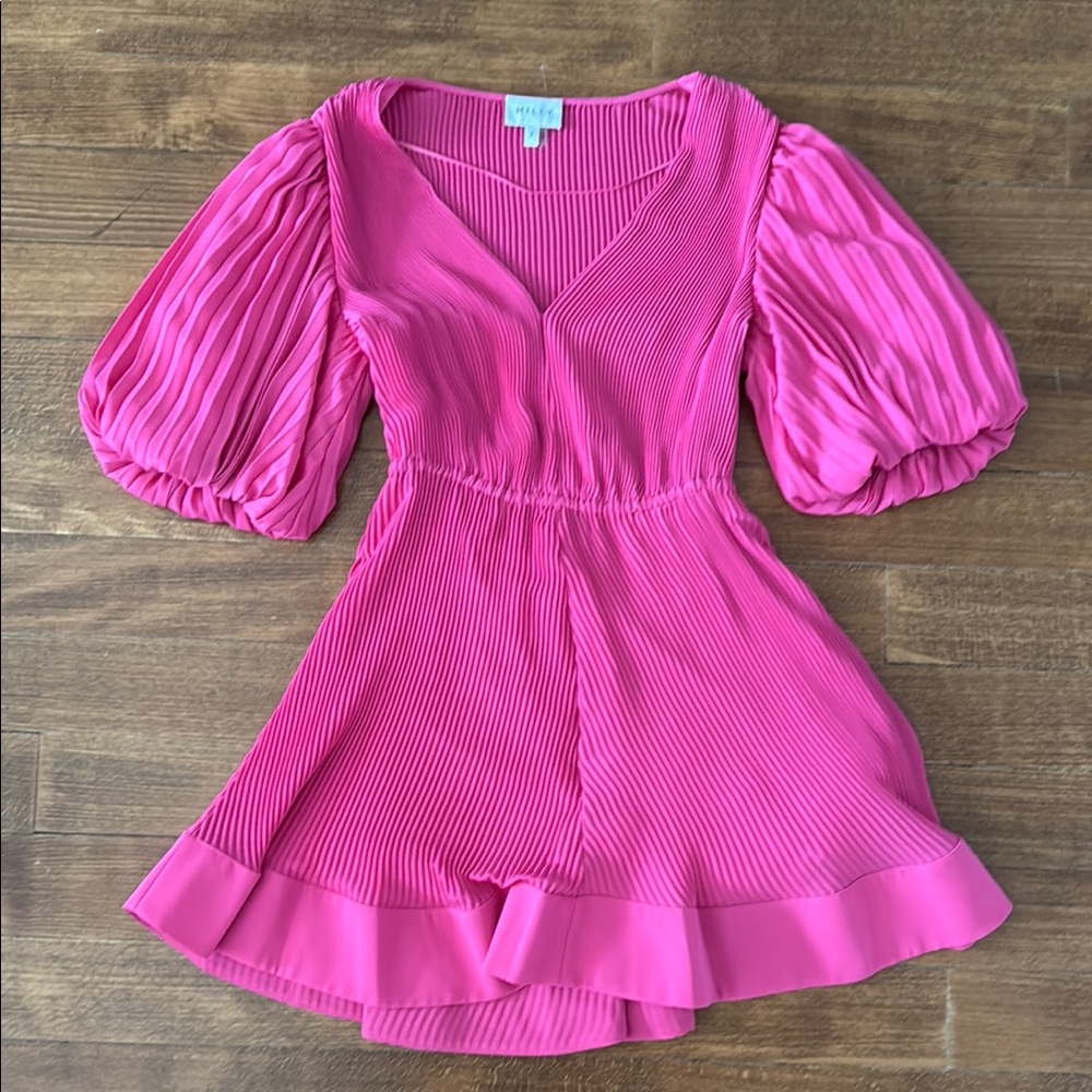 Molly Pink Pleated Dress with Puff Sleeves Size 6